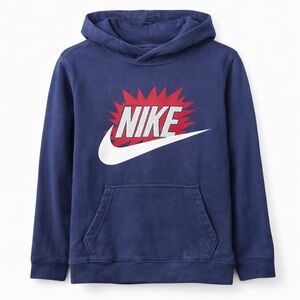 Nike Kids Navy Blue Pullover Hoodie Sweatshirt Logo Graphic Size L